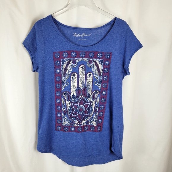 LUCKY BRAND Blue Burn-out Hamsa Graphic T-Shirt - Large - Picture 6 of 11